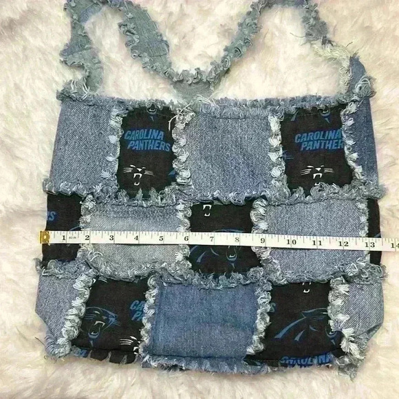 Carolina Panthers Pocketbook Handmade One of a Kind Made of Denim - Picture 5 of 10